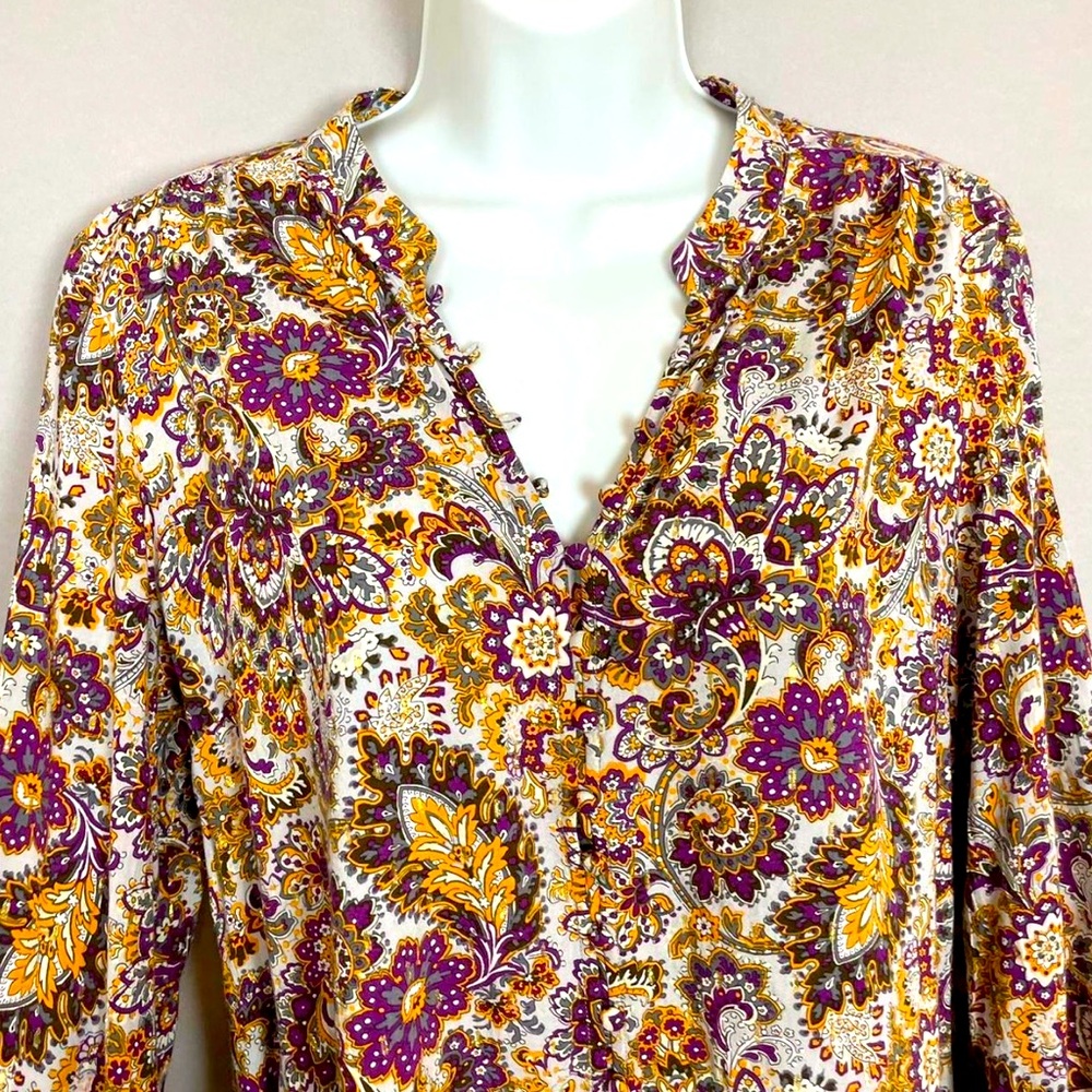Soft Surroundings Blouse‎ Purple Paisley Floral Gold Metallic Floral Boho Sz XL - Picture 4 of 11